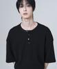 Mubeun Henley Neck Waffle Short Sleeve T-Shirt Black