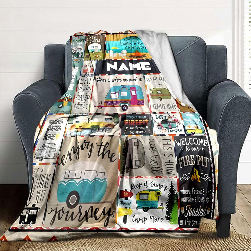 Campervan Adventures Multipurpose Customizable Blanket Customize Text Durable Comfort Great For Sofa Couch Office Bed Picnics For All Occasions Modern
