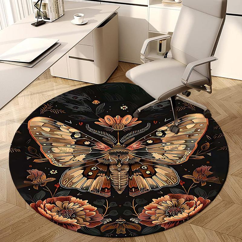 1PC Butterfly Flowers Non-Slip Floor Round carpet, Office, family, bedroom, Large Area Rug Indoor Rugs,  Durable Polyester-L0350