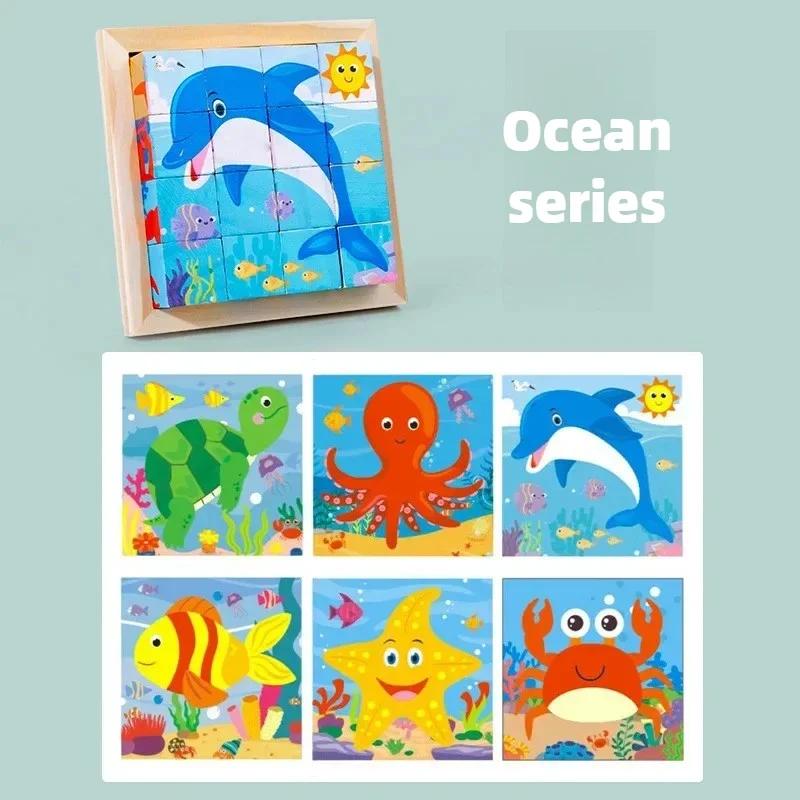 Baby Wooden Blocks Toys Children Six Side Cube Jigsaw Puzzles Game Animal Fruit Traffic Cognize Early Learning Educational Toys
