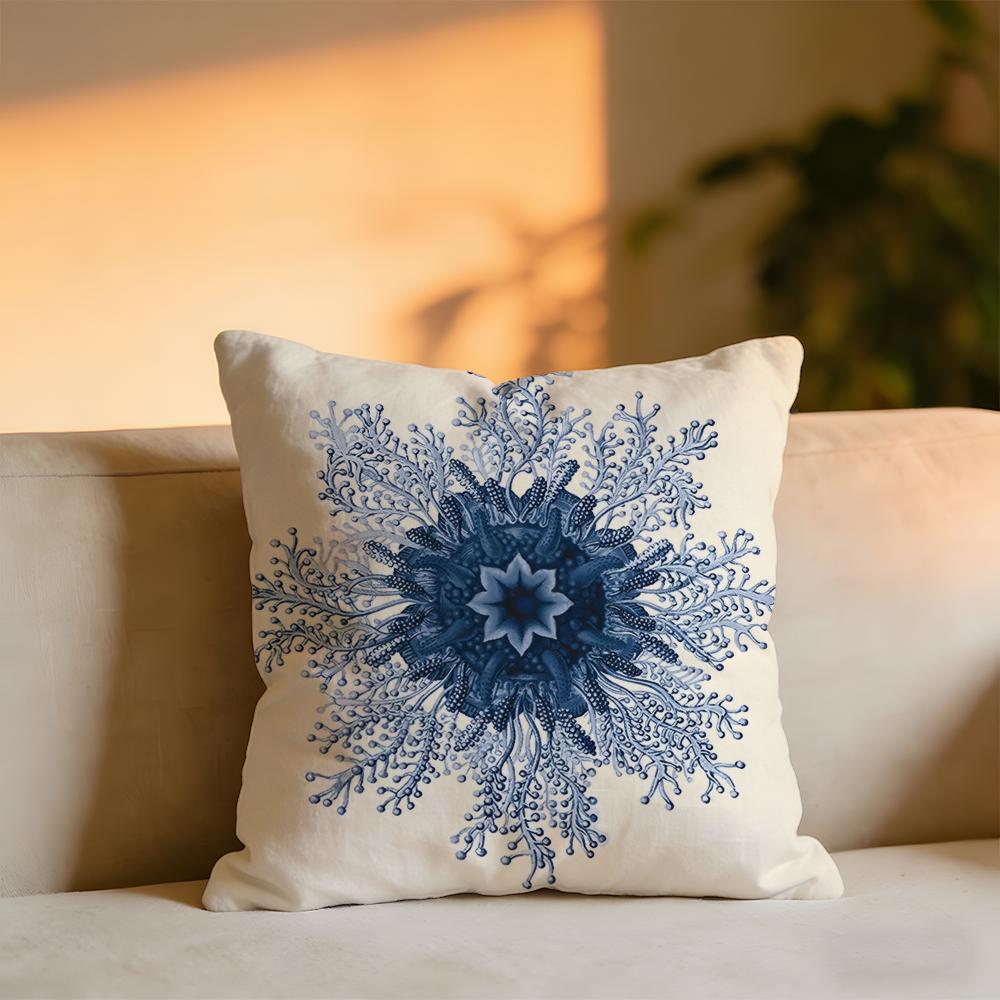 Blue Sea Creature Coral Shrimp Cushion Cover Cozy Velvet Throw PillowSoft Warm Cushion For Sofa  Bed