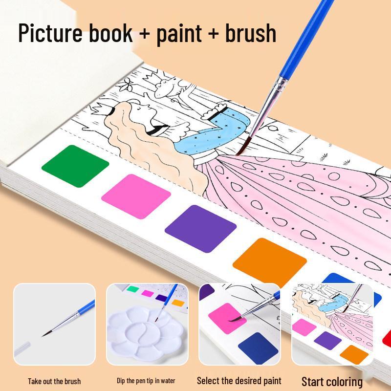 Portable Children's Watercolor Doodle and Coloring Book with Sticky Notes and Gouache