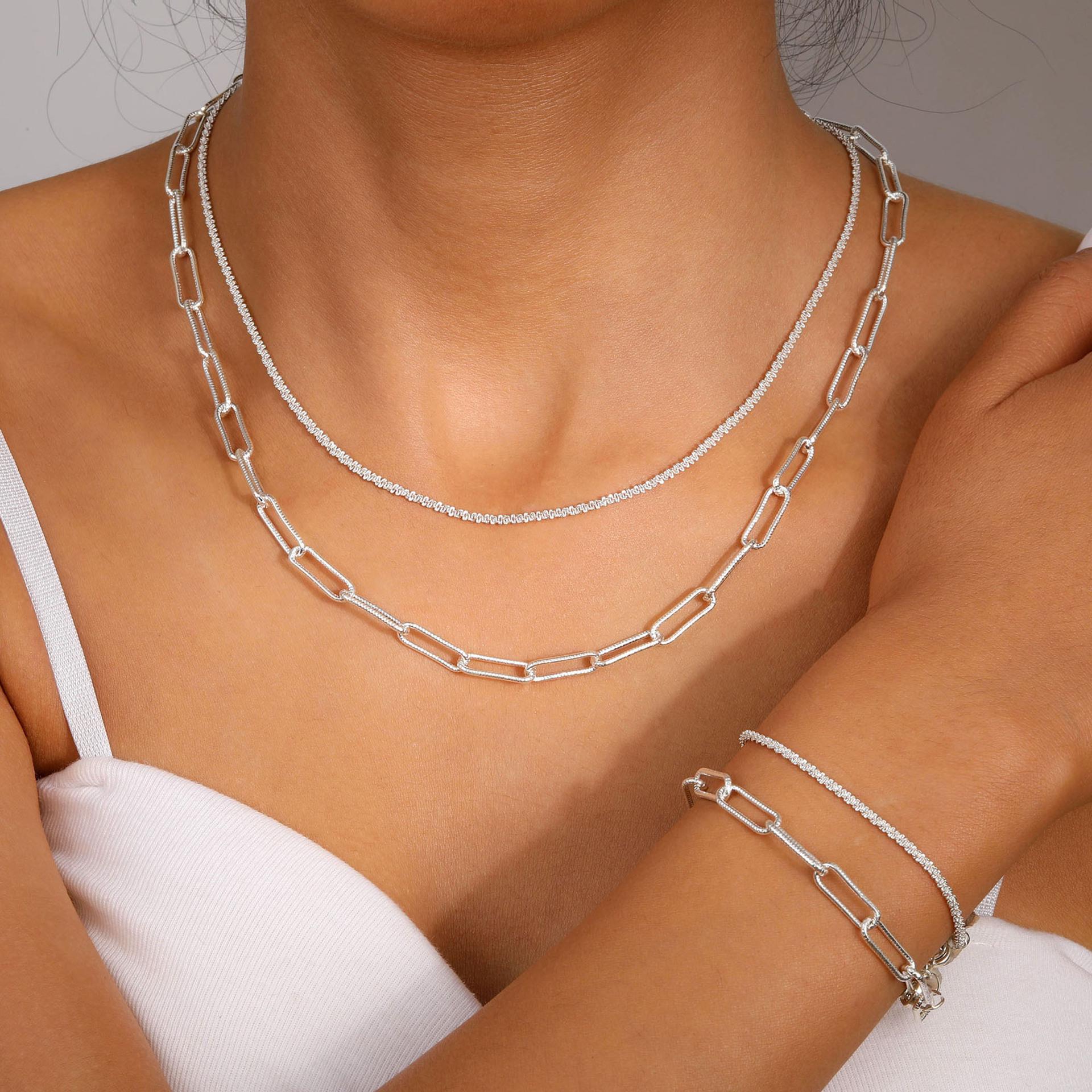 

Versatile Zircon Double-Layer Necklace & Bracelet Set