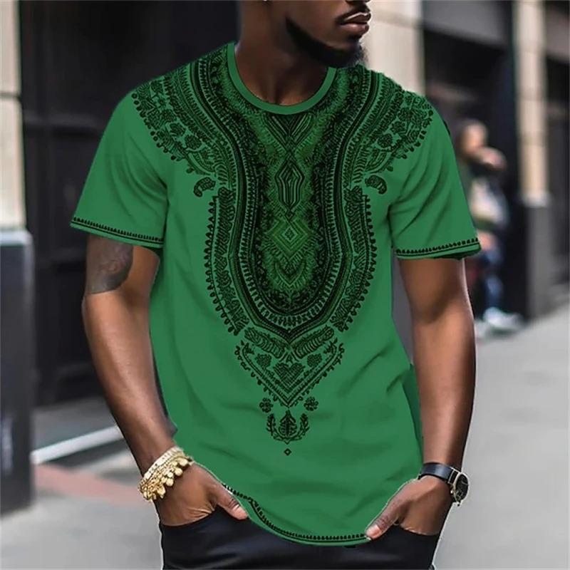 New European and American trend T-shirt, casual ethnic style tribe D printing short-sleeved men's outdoor top