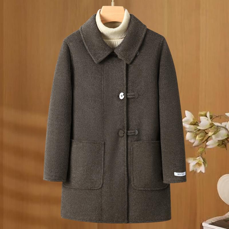 Middle Age Women's Long Wool Coats and Mixtures Plus Size Autumn Outerwears Elegant Loose Lady Jackets