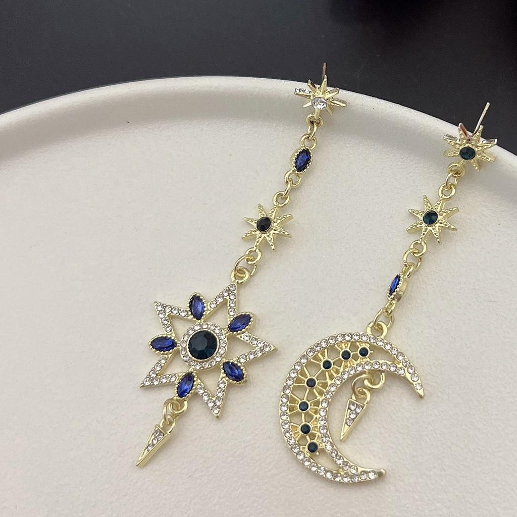 Cercei Asimetrici Stea Lună Culoare Argintie Elegantă Ciucuri Lungi Statement Scânteietori Cercei Personalizați Bijuterii