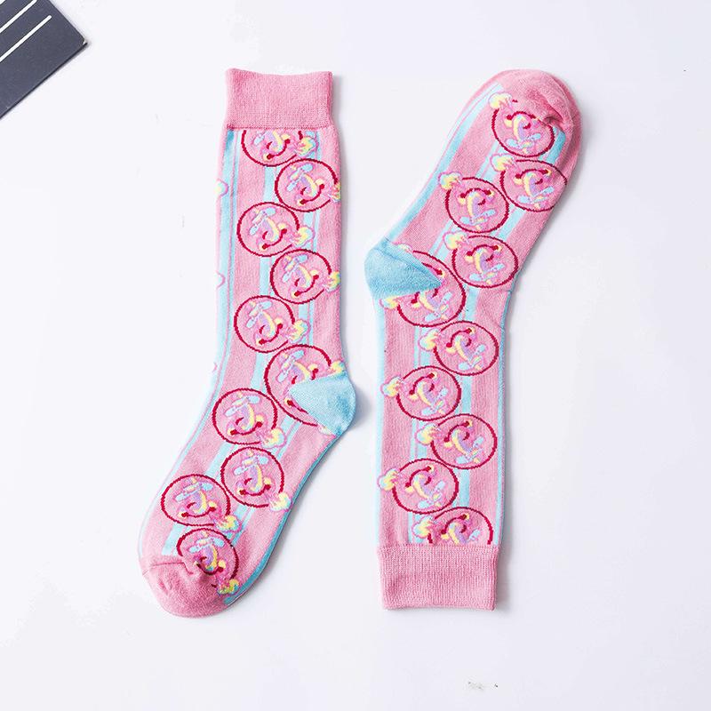 Cartoon Anime Women s Cotton High-top Mid-calf Retro Casual Sports Socks One Size