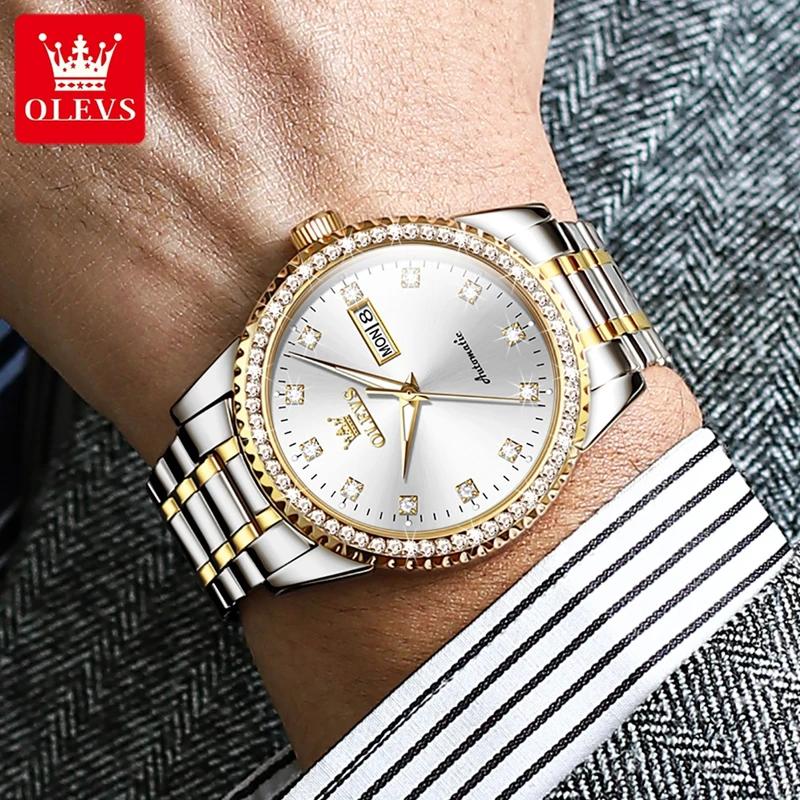 OLEVS Men's Watch Luxury Brand Diamond Automatic Mechanical Watch Stainless Steel Waterproof Calendar Business Men's Watch