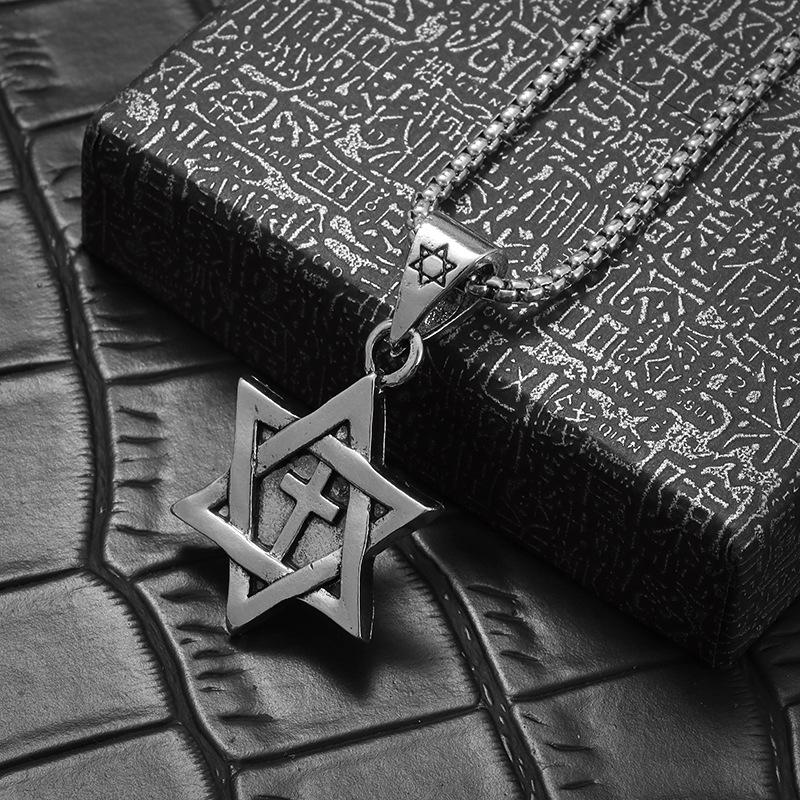 Retro Sechsspitziger Stern Kreuz Mode Schmuck Anhänger Halskette