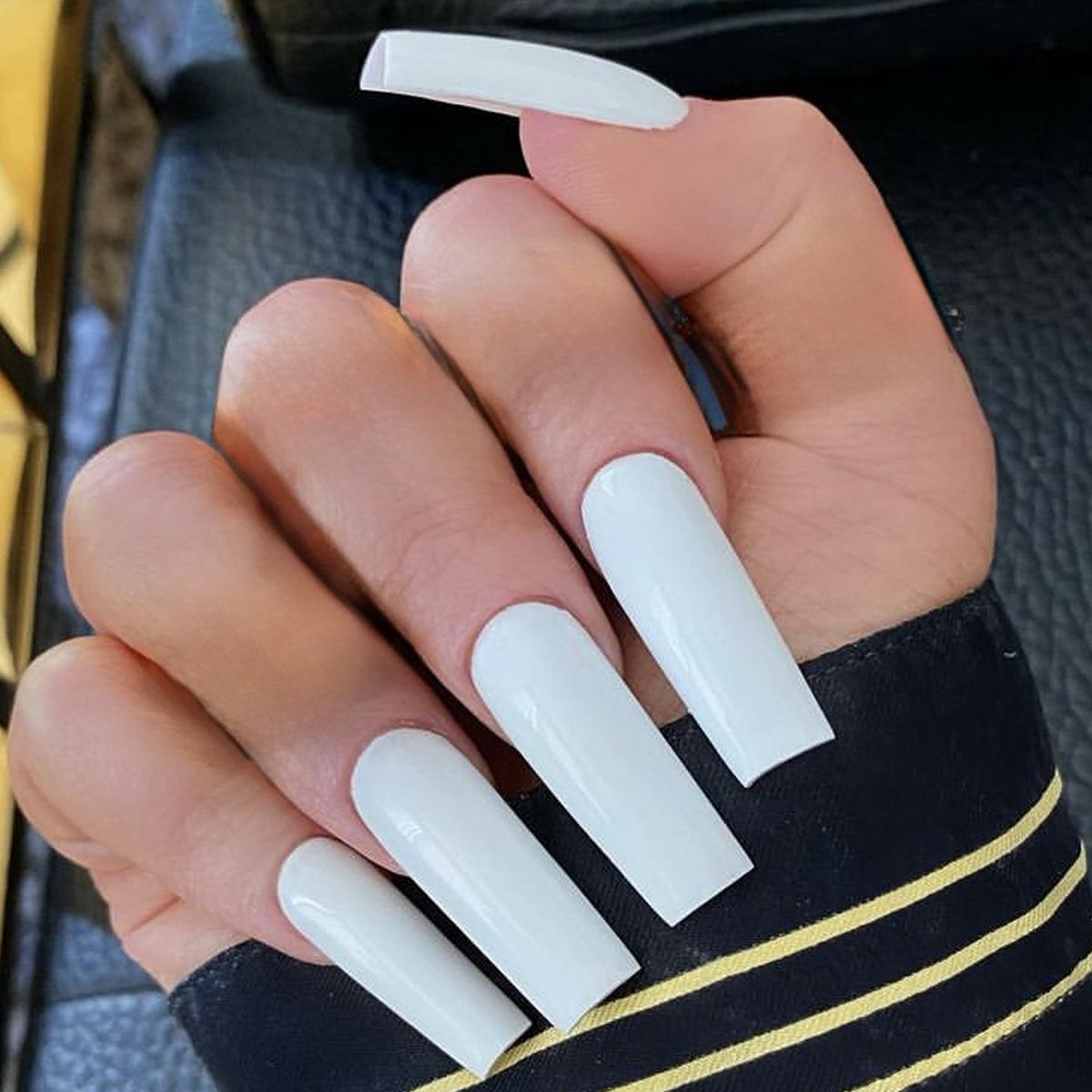 

Extra Long Milky White Wearable Nail Patches - Removable False Nails for Manicure