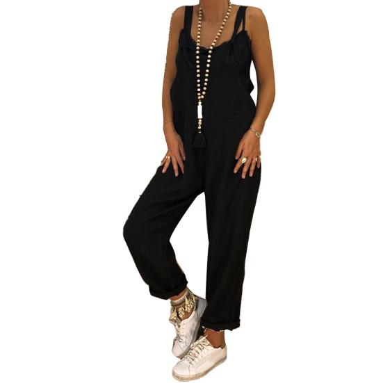 Women Casual Solid Color Sleeveless Adjustable Straps Loose Jumpsuit Bib Overall