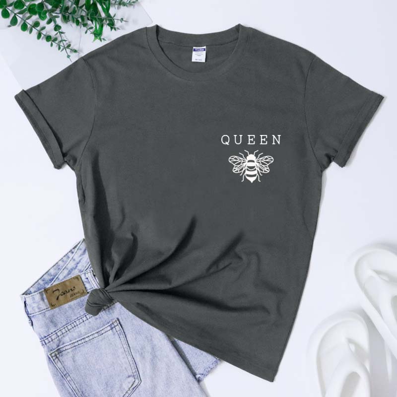 Queen Bee Pocket Print Tshirt Minimalist Honey Bumble Bee Graphic Tee Top Trendy Beekeeper Inspirational Tshirt