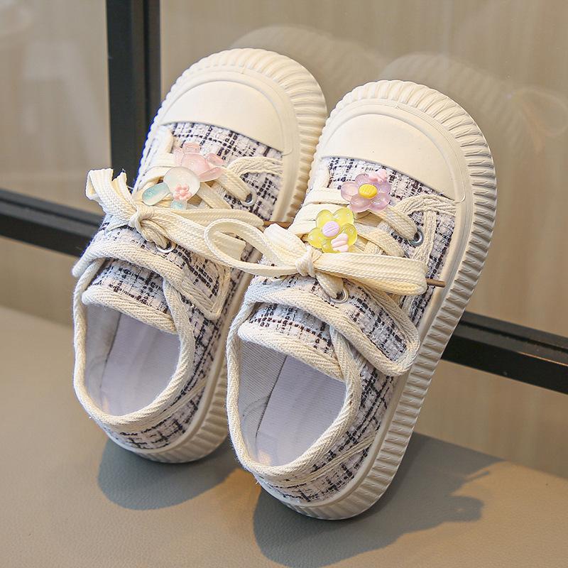 

Весенняя детская парусиновая обувь Новая модная универсальная обувь для девочки Дышащая простая на толстой подошве Повседневная обувь Ретро Нескользящие кроссовки для девочки 26insole16.5cm чёрный