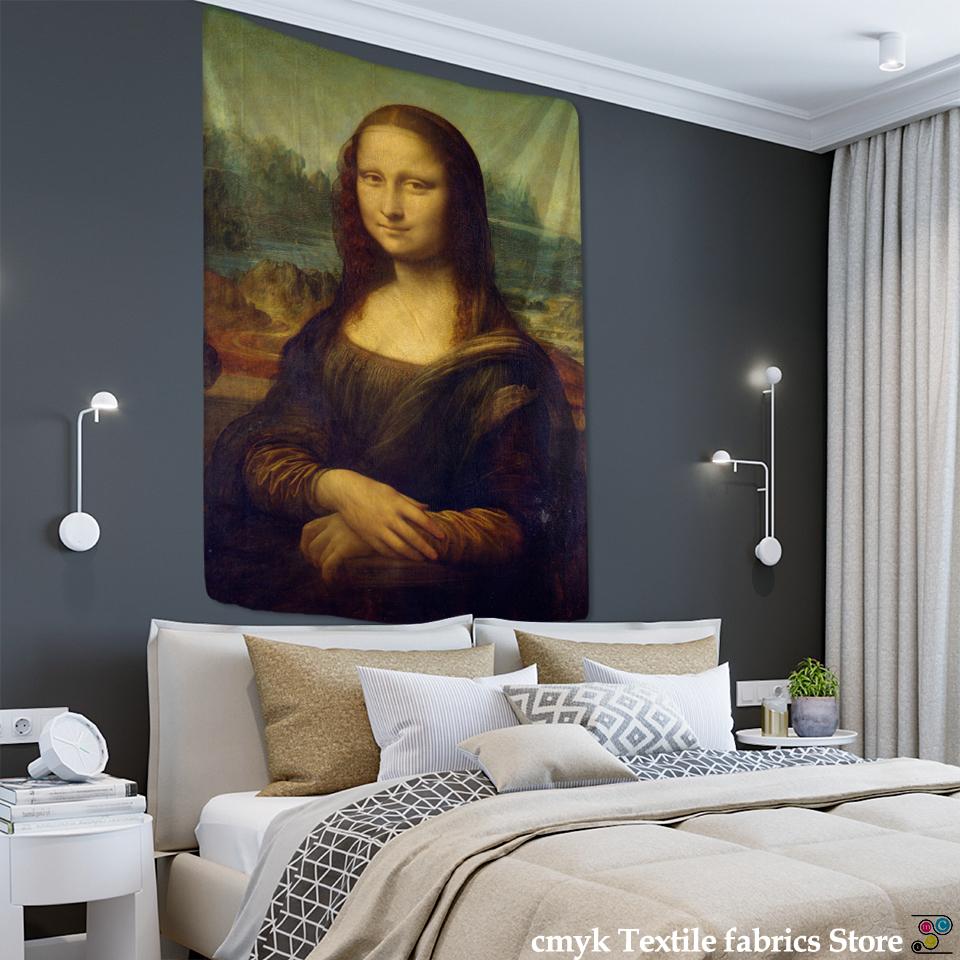 Mona Lisa's smile tapestry wall hanging Bohemian style beautiful table mat living room printing art decoration