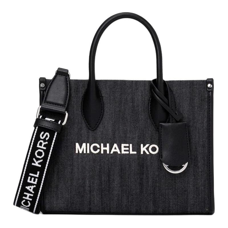 MICHAEL KORS Mirella Letter Print Silver Hardware Canvas Handbag Small Unisex Couple Style Black чёрный
