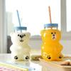 Cartoon Bear Straw Cup - Heat-Resistant Glass Cup For Kids, Cute Cartoon Bear Glass Juice & Milk Straw Cup