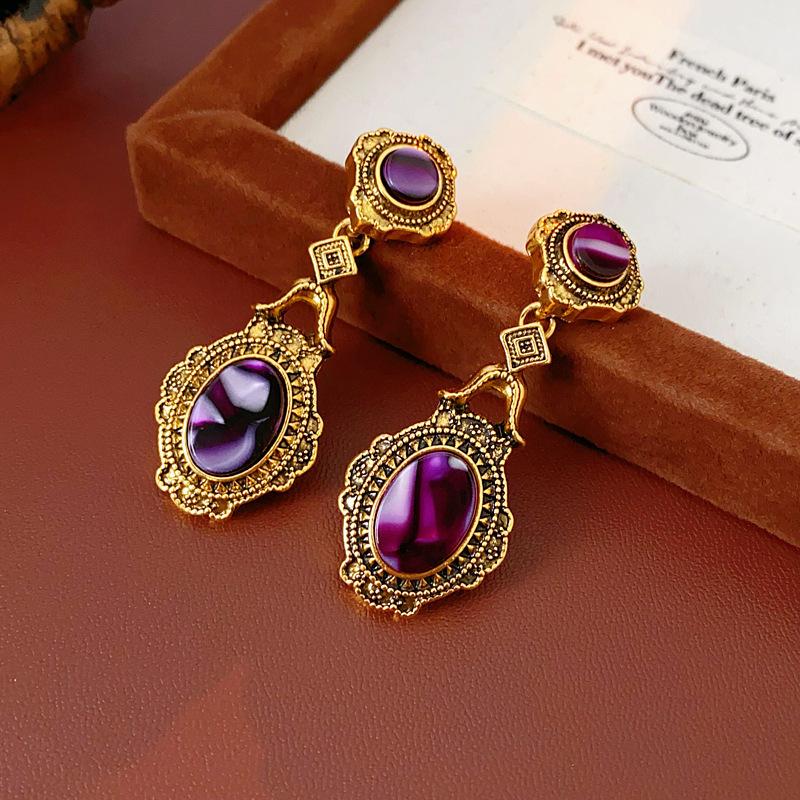 Baroque Style Zircon Earrings,Ornate Filigree Gemstone Earrings,Vintage Gemstone Drop Earrings,