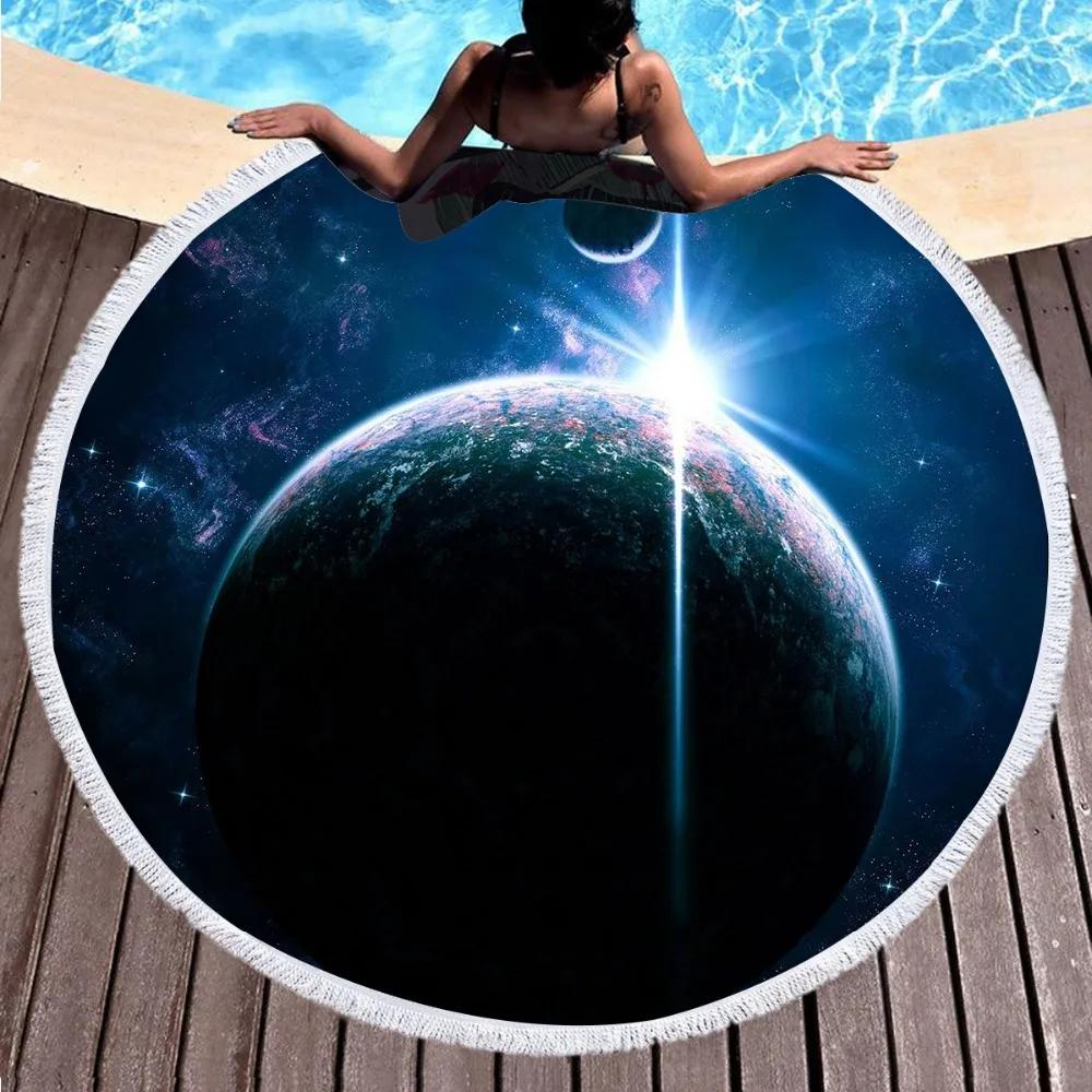 Swimming Towels Aldult Beach Tassel Towels Yoga Blanket Galaxy Round Wall Tapestry Beach Cover Up Bath Shawl Thick Camping Mat
