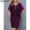 BITCED Women Plus Size V Neck Asymmetrical Buttocks Dress Chiffon Sequin Dress(L-5XL)