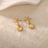 Dainty Hanging Shell Pearl Starfish Stud Earrings For Women Elegant Gold Color Stainless Steel Drop Earrings Jewelry Party 2025