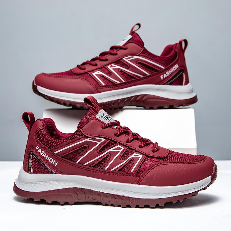 

Летняя новая обувь для ходьбы для среднего и пожилого возраста, мужская обувь для активного отдыха, спортивная обувь для бега, дышащая сетка, нескользящая мягкая подошва 44 темно-красного