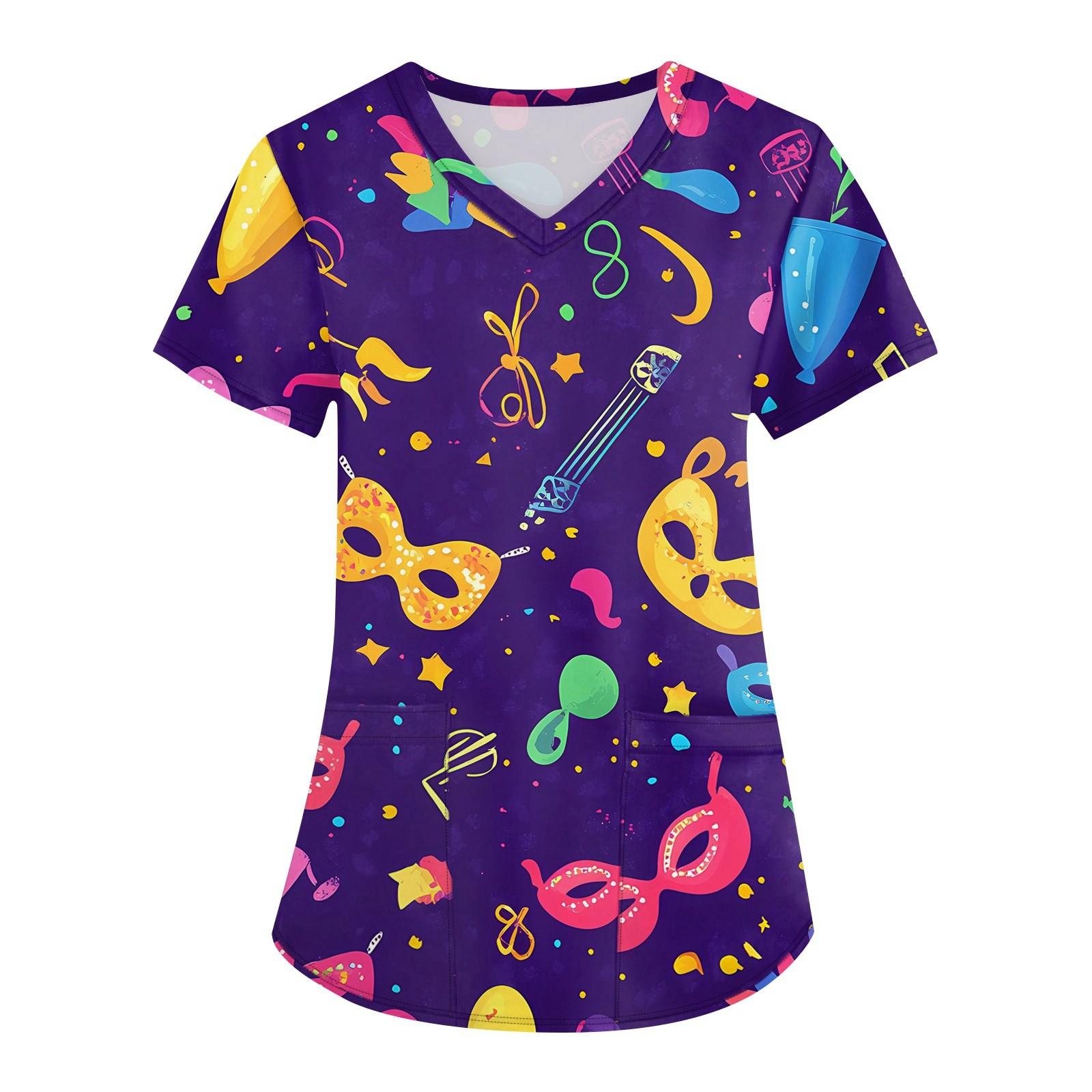 

Женская мода с v-образным вырезом, короткими рукавами и карманами, топы с принтом XXXXXL