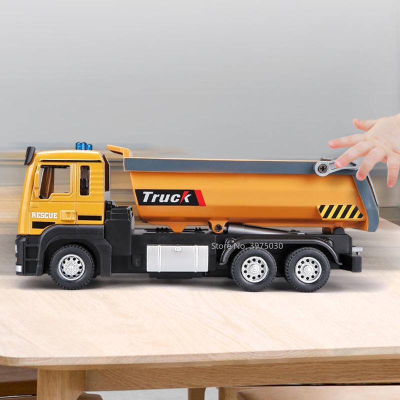 1/50 Scale Tipper Truck Alloy Diecast Toy Model Dump Engineering Transport Truck Sound Light Pull Back Collection Gifts For Kids