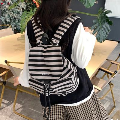 Korean-style Striped Backpack for women2026New Fashi Drawstring Casual Backpack Student School Bag Versatile Travel Bag