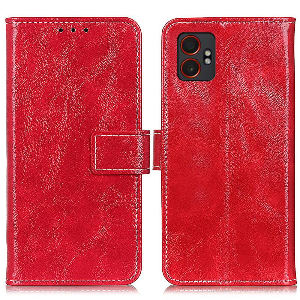 

For Samsung Galaxy XCover7 Pro Case Wallet Leather Phone Cover Crazy Horse Texture Red