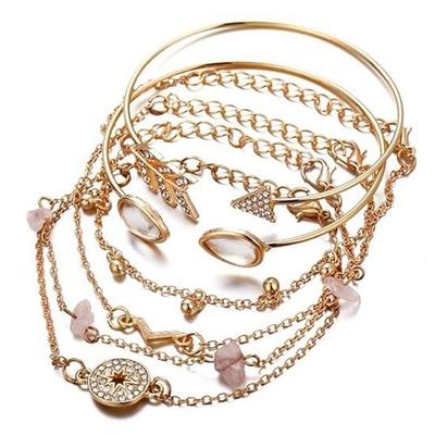 Neuestes, stilvolles, mehrlagiges, vergoldetes Armreif-Armband für Frauen und Mädchen, 6er-Set