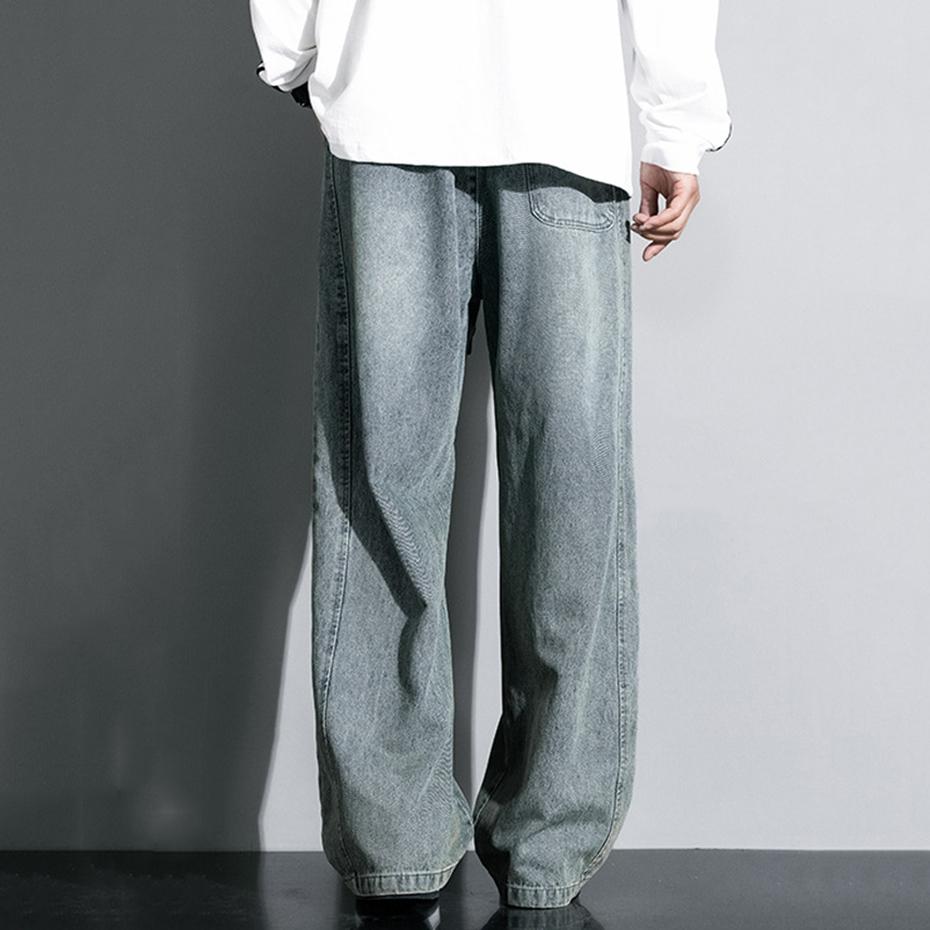 Extended Length Straight Leg Jeans High Waist Wide Leg Pants Casual Trousers for Tall Men 195 Size Loose Fit American Style