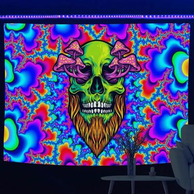Fluorescent Tapestry Mushroom Skull Wall Hanging Hippie Bedroom Dormitory Room Decoration
