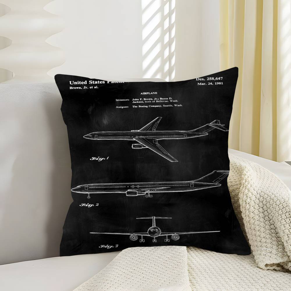 Aircraft Patent Cushion Cover Pillowcase Upholstery Sofa Throw Pillow Home Decor Pillowcas