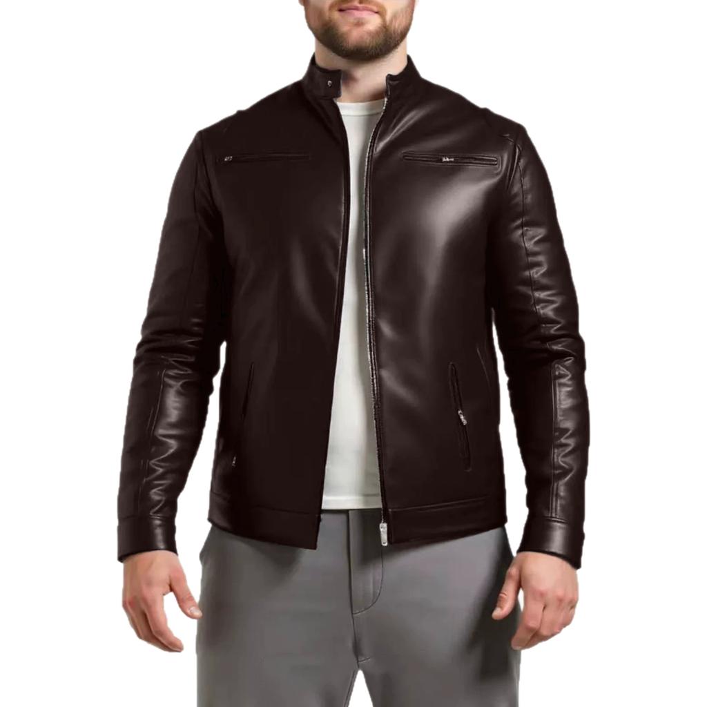 European and American men's stand-up collar PU leather jacket slim jacket jacket fashion business motorcycle style leather jacket