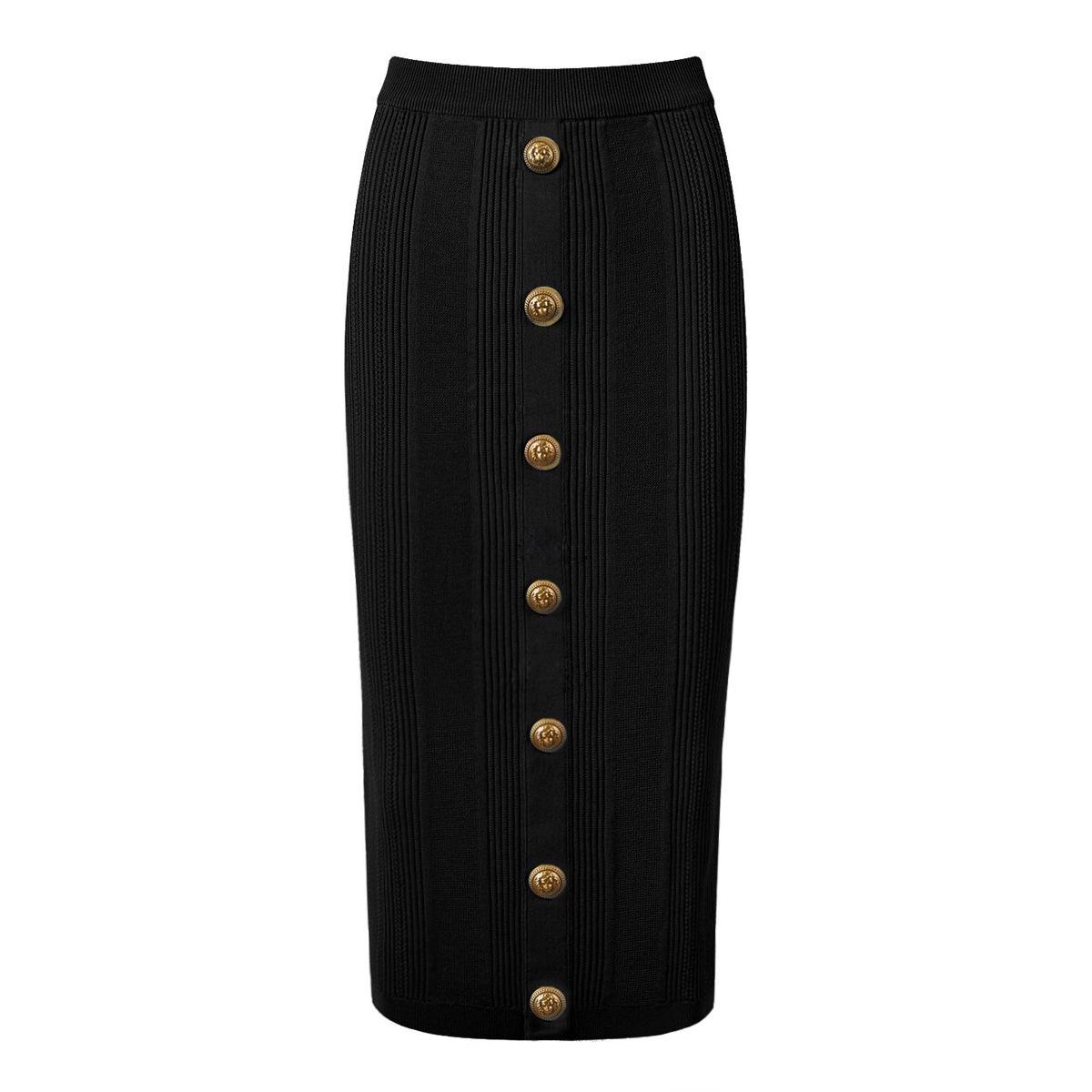 

2024 Summer Women s Classic Versatile Knit Woolen Mid-Length Skirt L чорний
