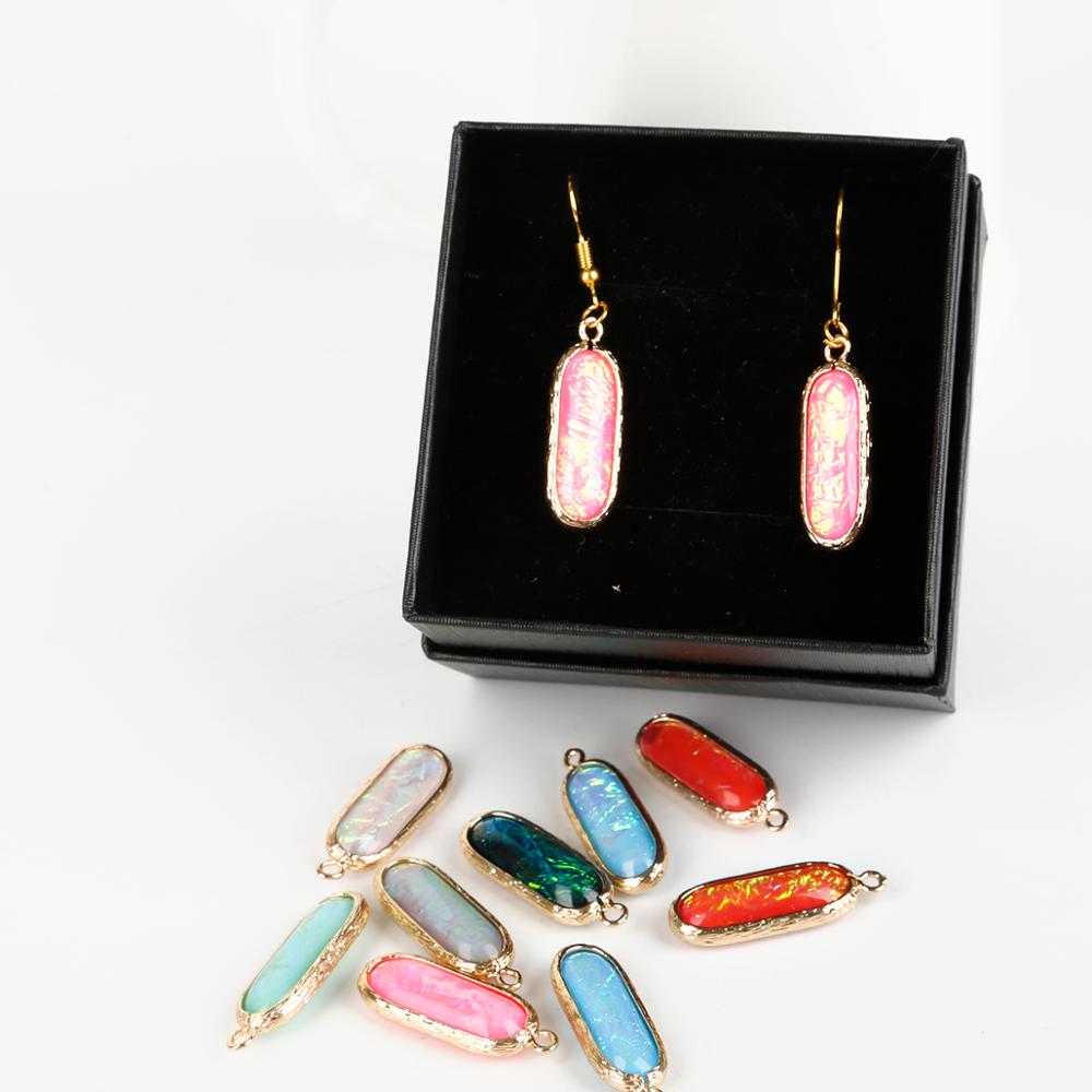 2pcs 10x26mm DIY Resin Earring Accessories Bracelet Pendants Metal Copper Charms Oval Golden Plated Charms for Jewelry Making