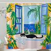 Malerisches Katzen-Duschvorhang-Set Entspannender Fensterblick Wasserdichter Badezimmer-Duschvorhang Tropischer Naturdruck Ruhige Wohnkultur