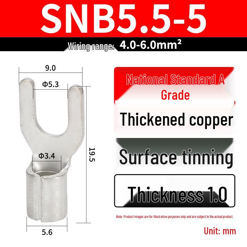 Grade A Fork & U-shaped Tin-Plated Copper Crimp Terminals - Purple, Cold Crimp, Thickened