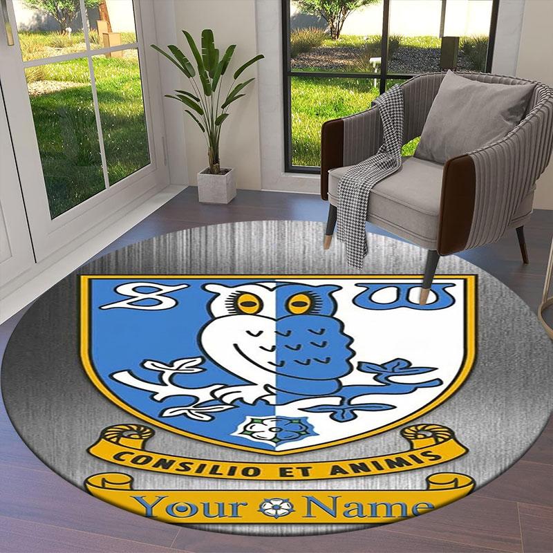 Sheffield Wednesday Football Club Custom Name Round Area Rug,Carpet Rug for Living Room Bedroom Sofa Playroom Decor,Non-slip Floor Mat