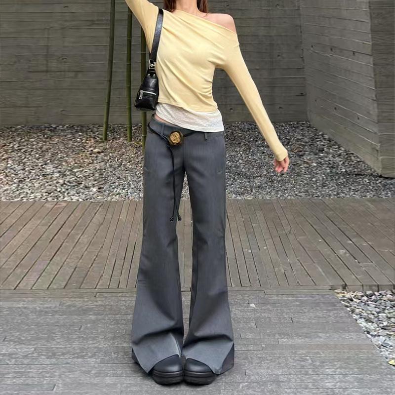 Low-rise flared suit pants women's new spring and autumn drooping feeling casual and thin horseshoe wide-leg pants