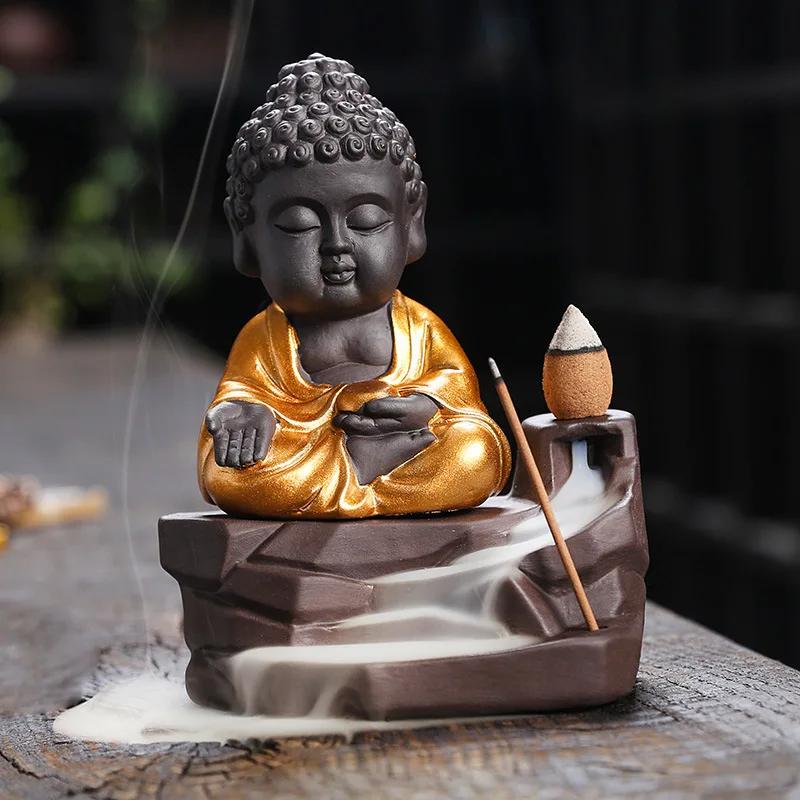 1pc Zen Incense Buddha Waterfall Backflow Incense Burner Incense Stick Holder Home Ornament Decor Zen Decor Tea Pet -No Incense