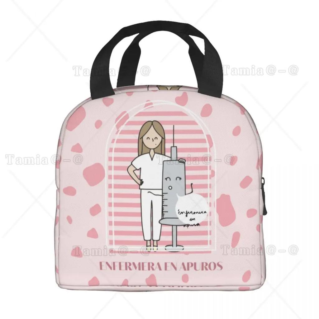 Cartoon Ladies Nurse Printed Lunch Bag for Women No Paro De Doblar Enfermera En Apuros Insulated Cooler Oxford Food Tote Bags