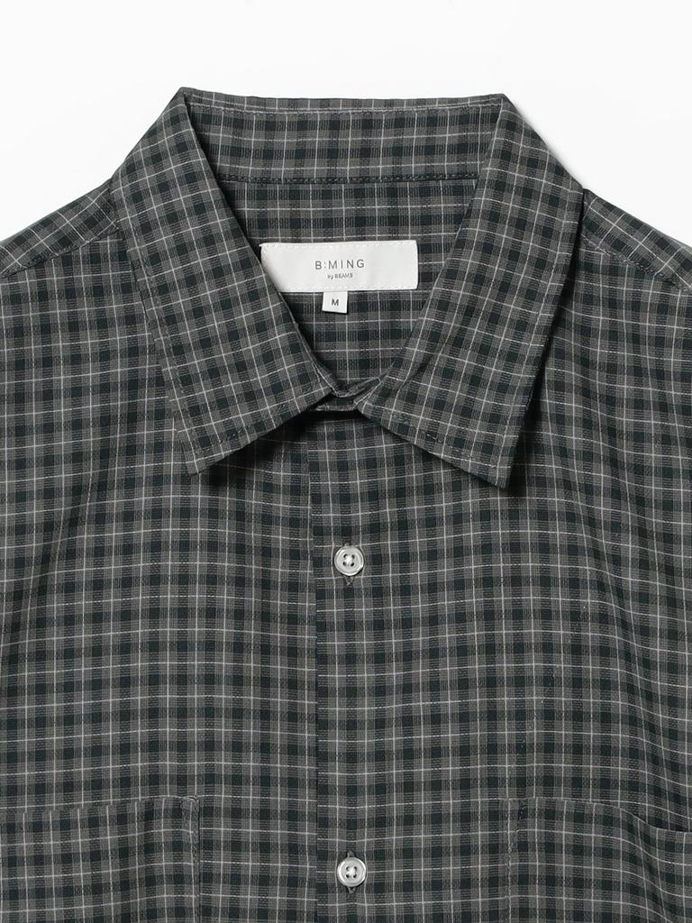 B:MING LIFE STORE by BEAMS Men's Small Check Half Sleeve Shirt, CHARCOAL.G, Size M