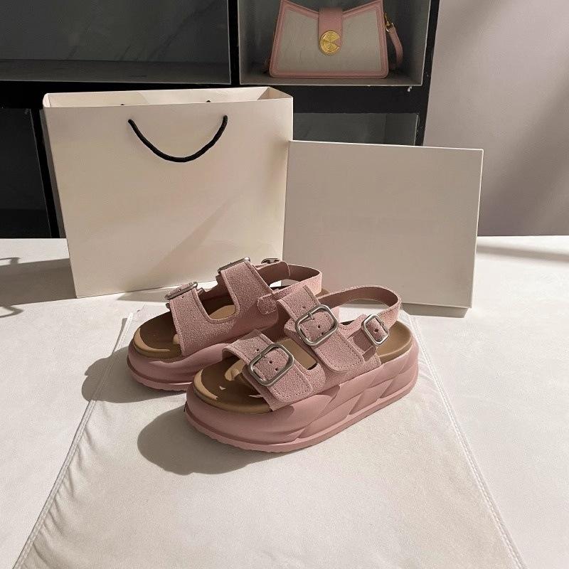 Zhike~ Leather matte premium sense muffin thick-soled outer sandals women's 2025 summer new versatile Roman shoes