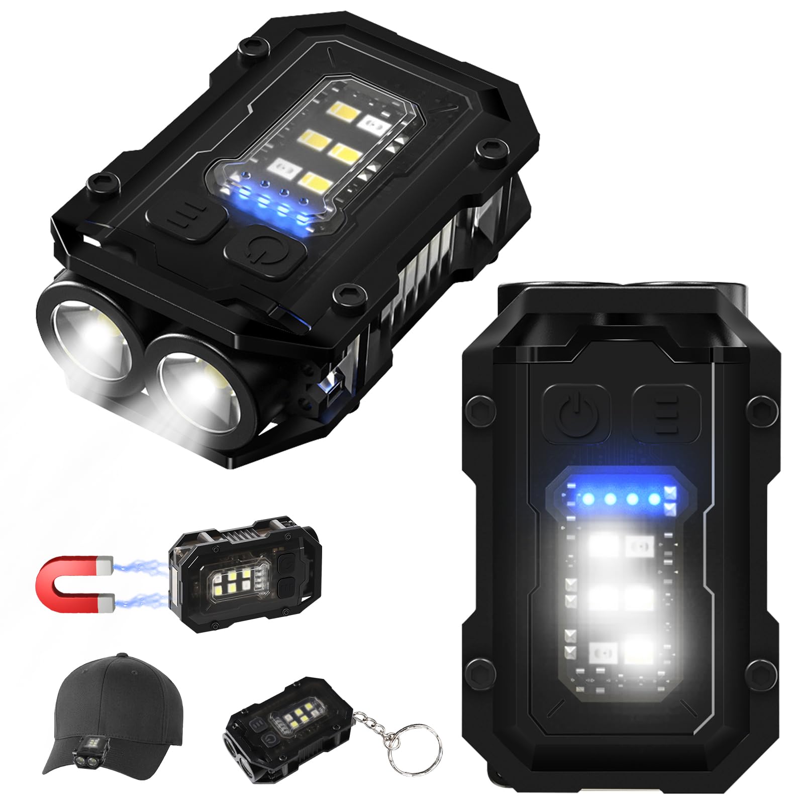 

CHAMCHOI Мини-брелок Мини Двухрежимный 8 Режимов Освещения 300 IPX5 Высокофункциональный Мини-фонарик для Выгула Собак и Ночной Работы, Перезаряжаемый, Светодиодный, чёрный