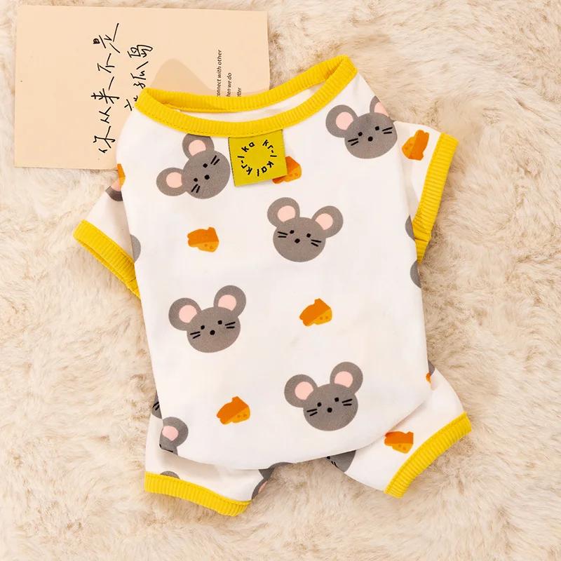 Cute Bear Striped Thin Dog Jumpsuit Pet Coat Four Legs Dog Pajamas Kitten Puppy Sweatshirt Autumn for Small Dogs