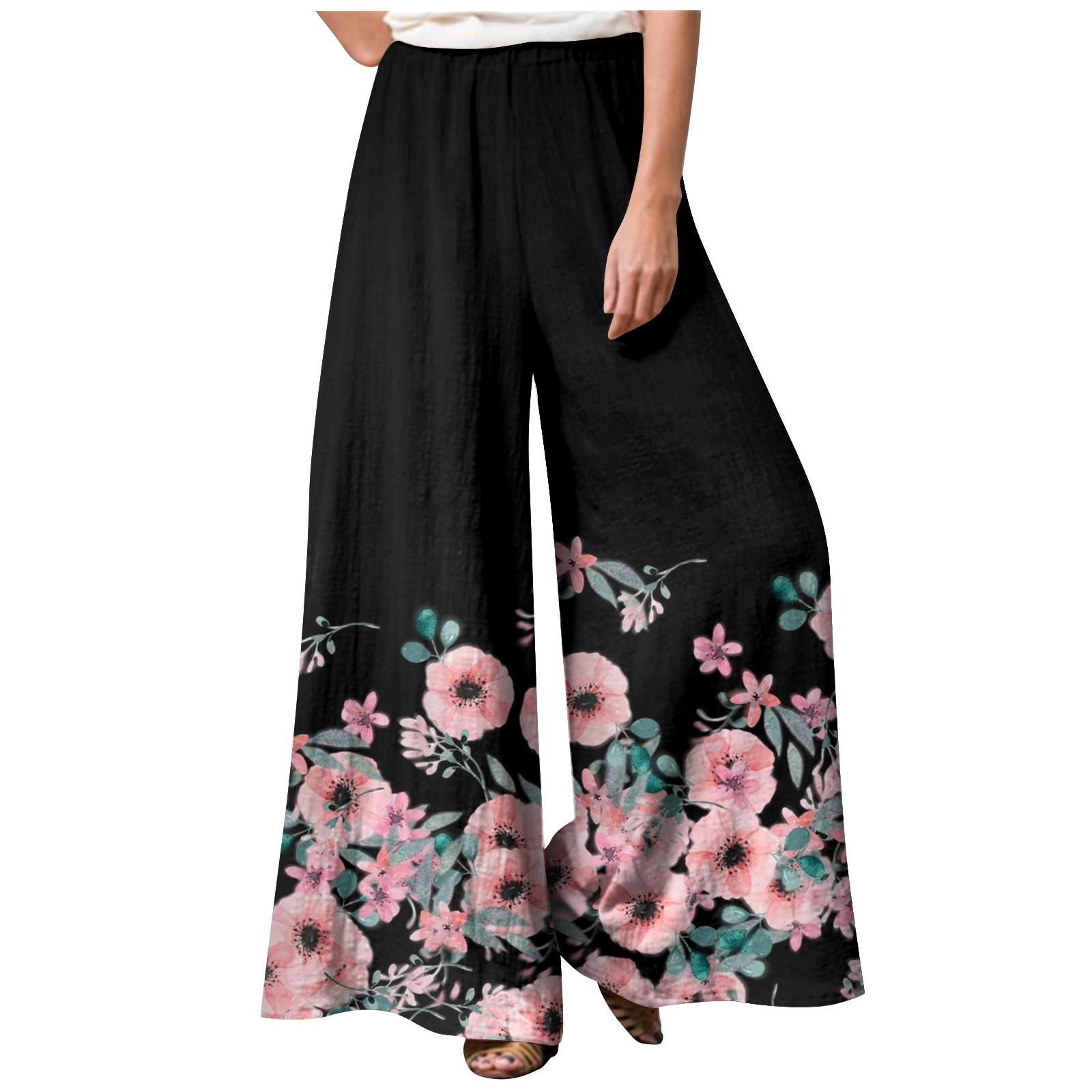 

Women s Printed Wide Leg Pants Casual Straight Leg High Waist Stretch Pants Stretch Trouser XXXL рожевий