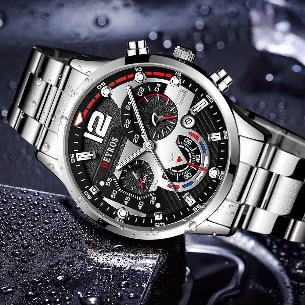 DEYROS Watches Men Watches Date Men's Watches Six Hands Steel Bracelet Watches Quartz Watches Sport Men Watches Luminous Watch Men