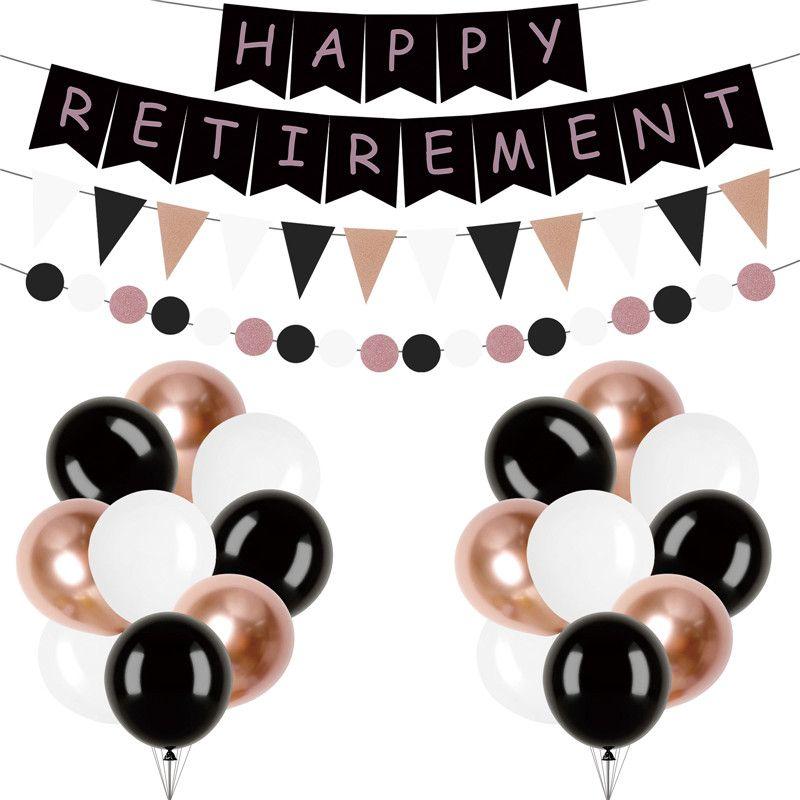 Party zum Thema Ruhestand: „HAPPY RETIREMENT“ Buchstaben-Girlande, Ruhestands-Dekorationen und Ballon-Ornamente