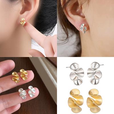 Fashion Ruffle Studs Earrings Statement Earring Copper Texture Ear Studs Ears Accessory Present for Woman and Girls